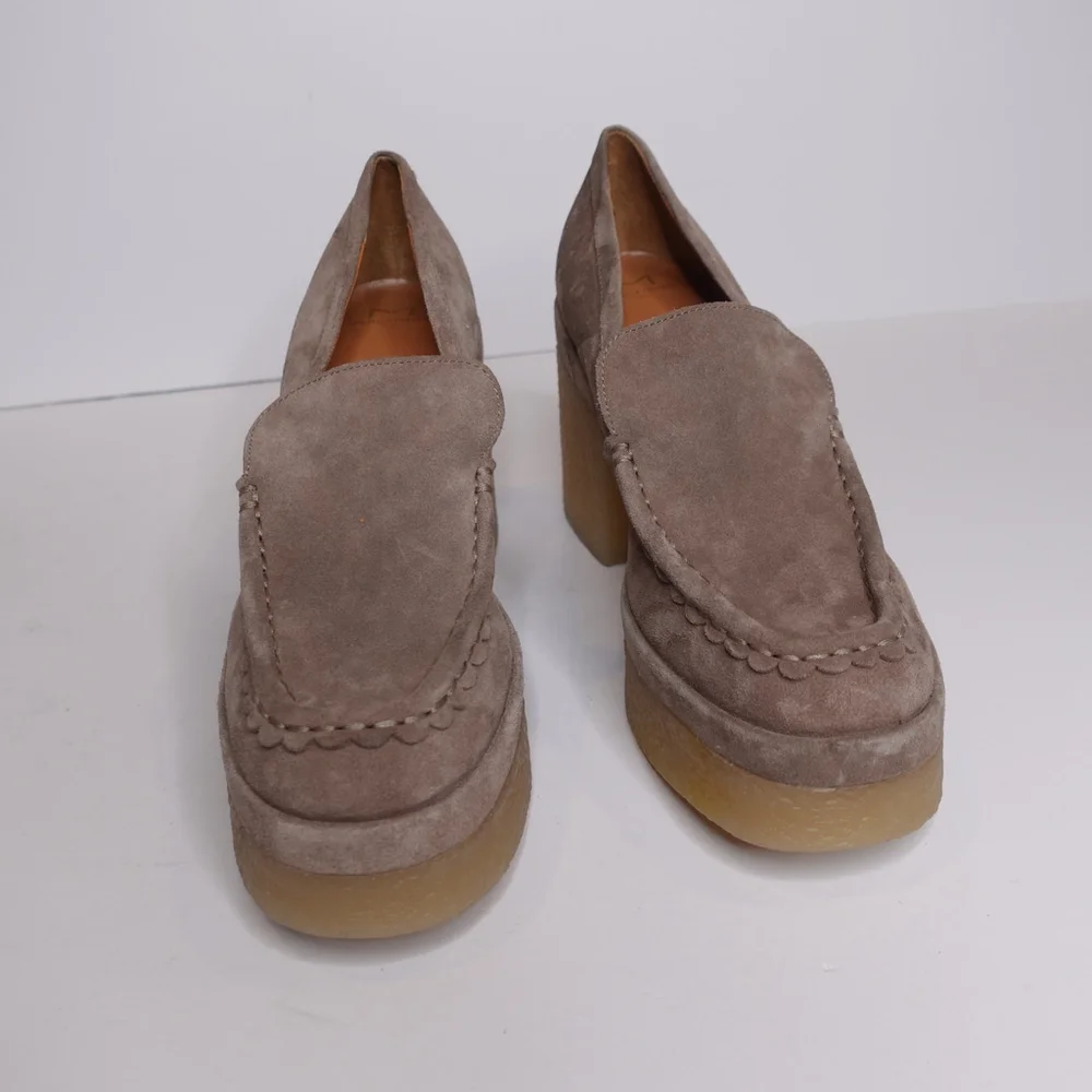 Marc Fisher Lina Platform Suede Loafers Natural Brown Women's Shoes Size 10M